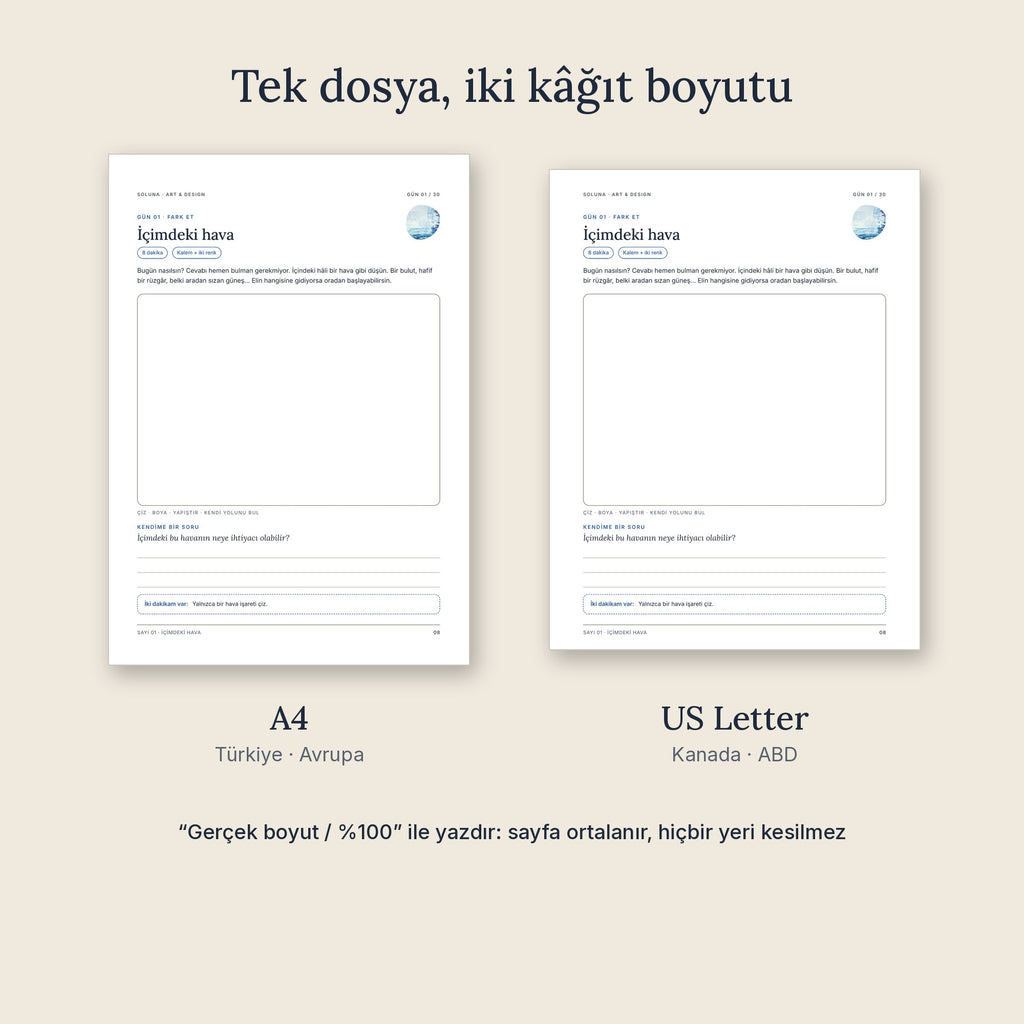 Aynı sayfanın A4 ve US Letter kâğıtta ortalanmış hali