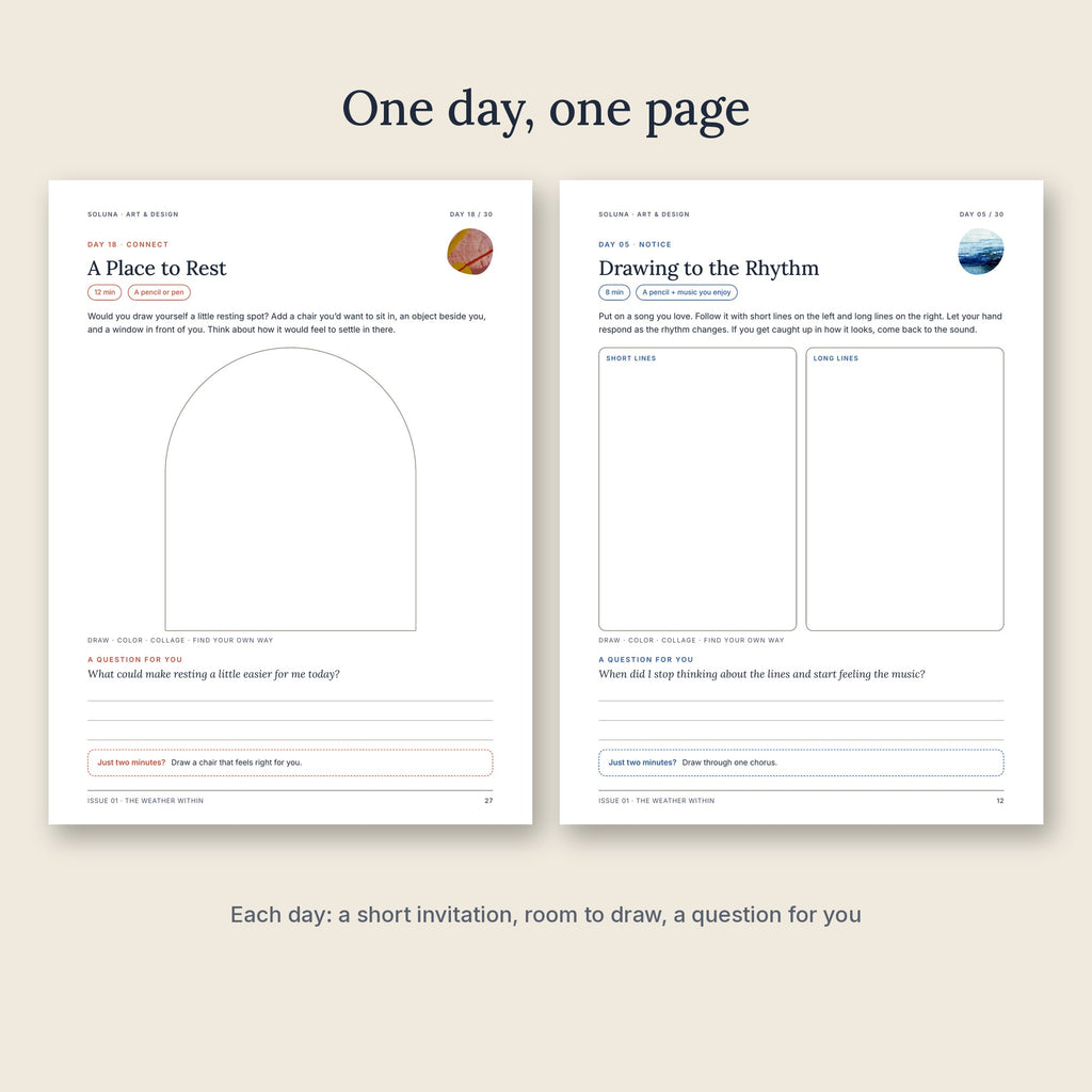 Sample daily pages: A Place to Rest and Drawing to the Rhythm