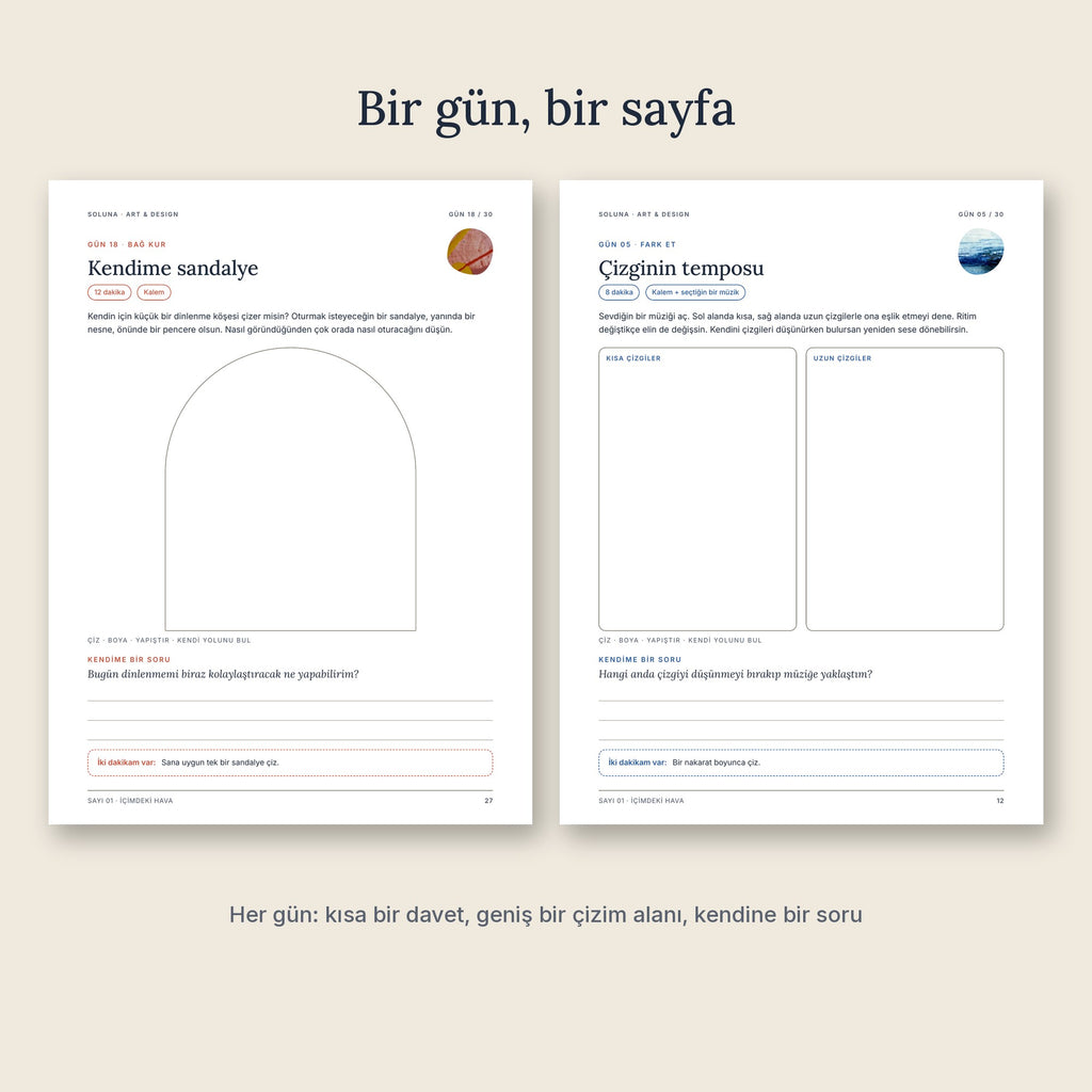 Örnek günlük sayfalar: Kendime sandalye ve Çizginin temposu