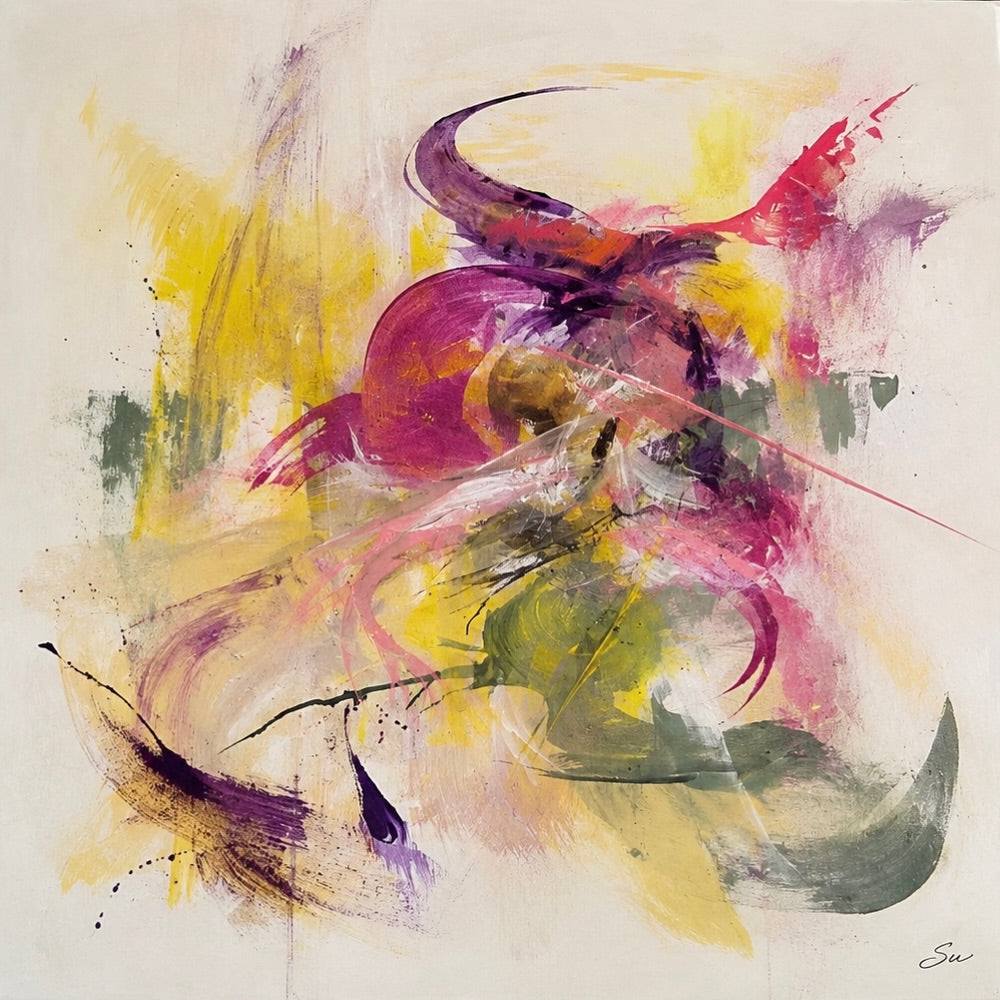 Fuchsia Weather, original abstract painting by SoLuna, detail